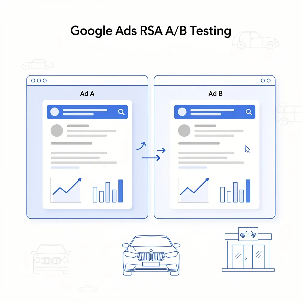 Google Ads Responsive Search Ads A/B testing strategy for dealer license campaign