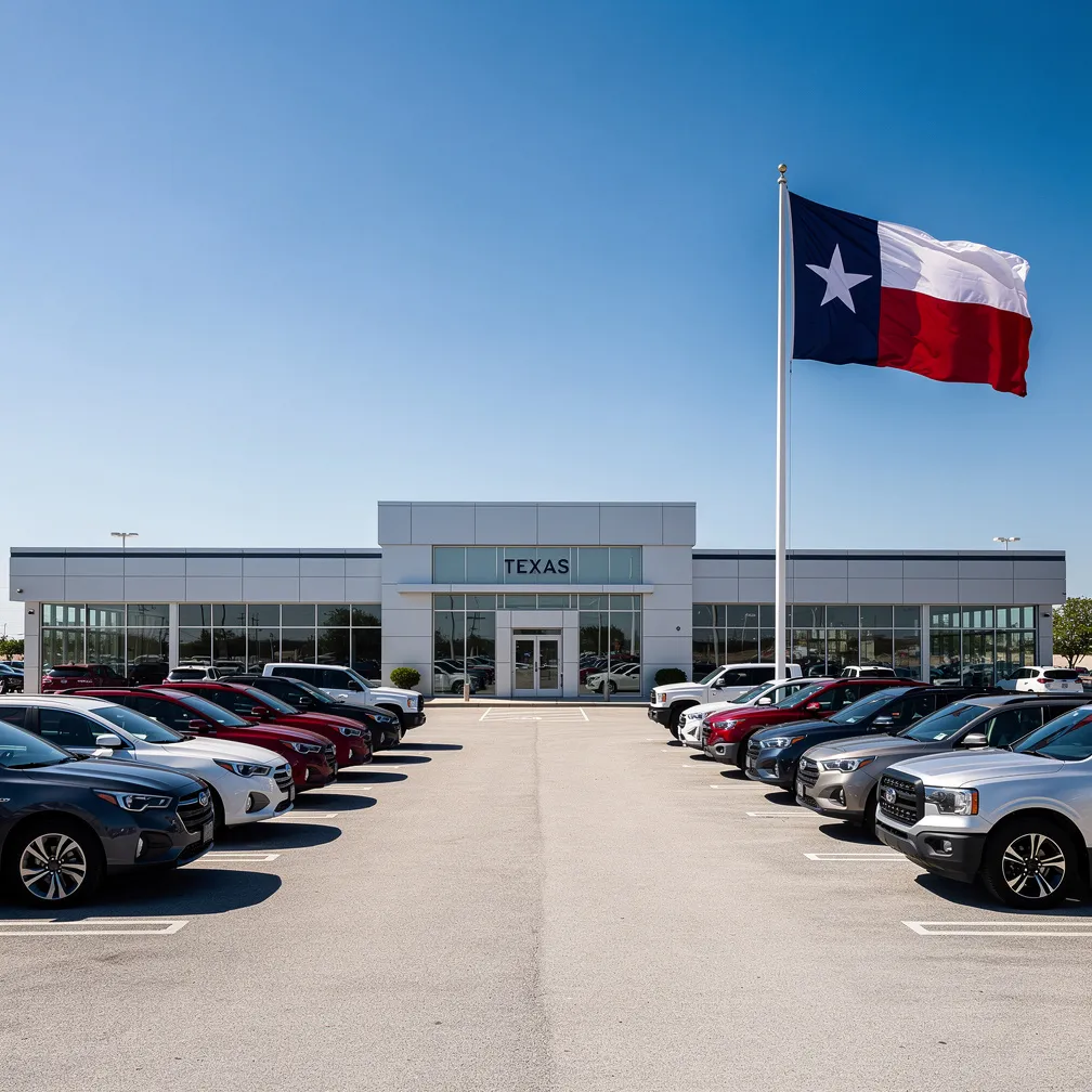 Texas car dealership lot with vehicles for sale representing co-op dealer license opportunities